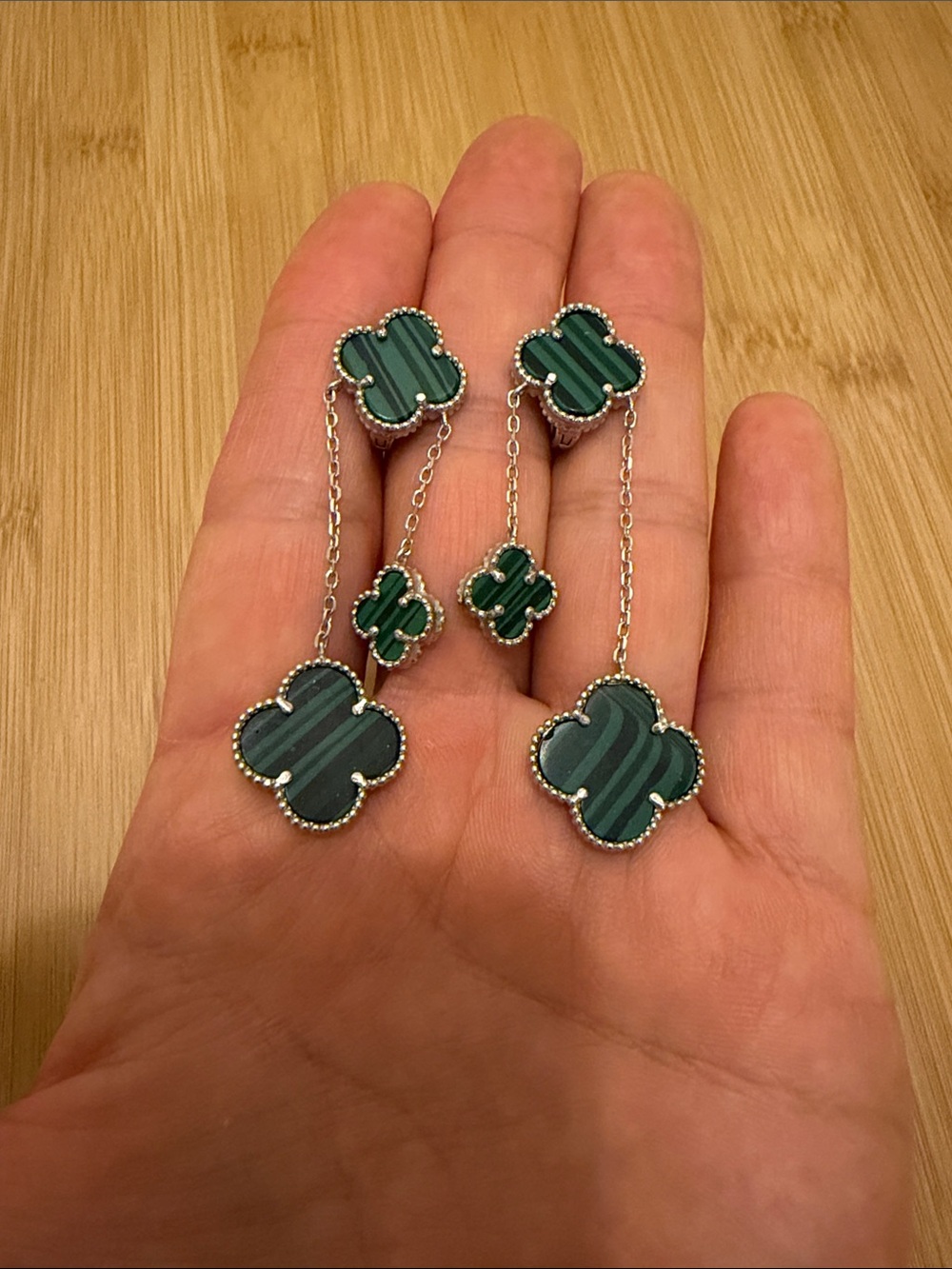 Silver Green Clover Drop Earrings - Women's Fashion Jewelry